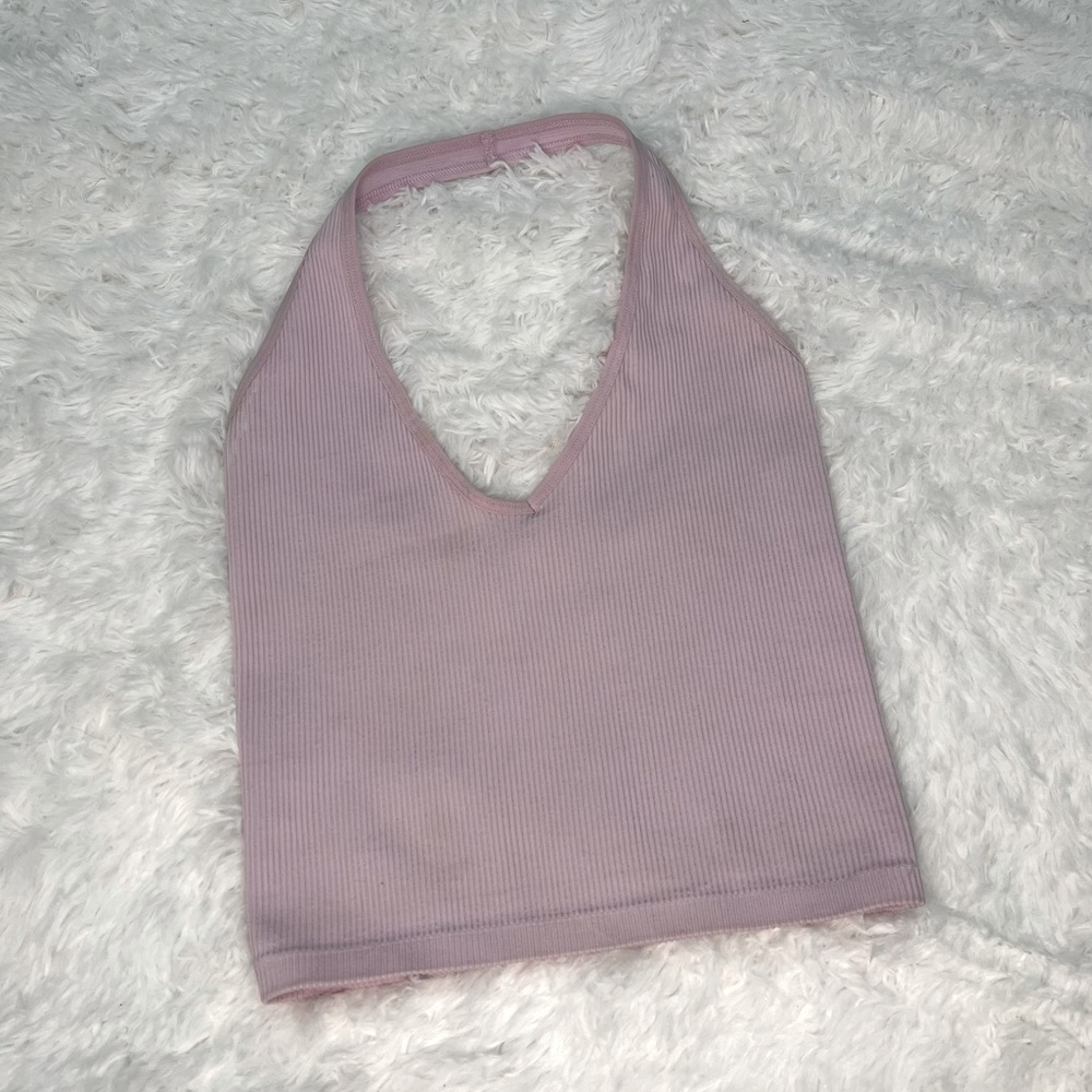 Pink Urban Outfitters Ribbed Halter Crop Top Medium
